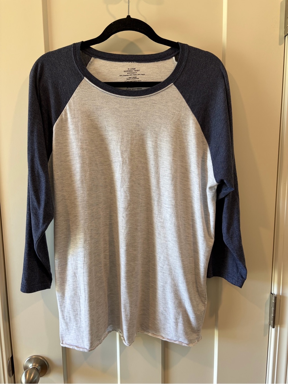 Baseball Long Sleeve Tee - Navy and Light Gray XL